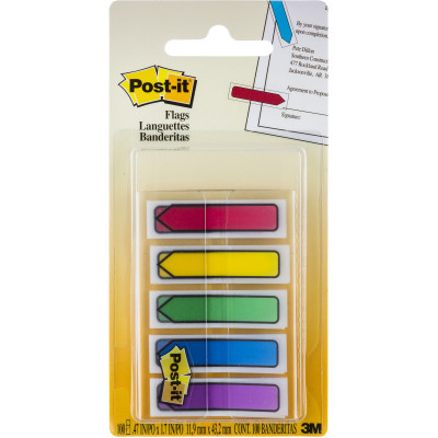 POST-IT 684-ARR1 ARROW FLAGS 12x43mm Blue Green Purple Red Yellow 100 Pack