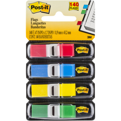 POST-IT 683-4 MINI FLAGS 9.9x43.7mm Red Blue Yellow Green 140 Pack