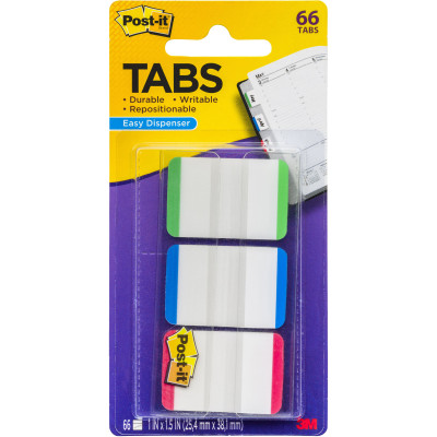 POST-IT  686L-GBR DURABLE TABS 25x38mm White Red Blue Green 66 Pack