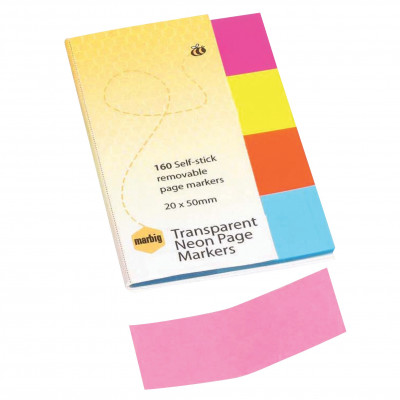MARBIG TRANSPARENT PAGE MARKER Colour 20x50mm 160Sht Assorted