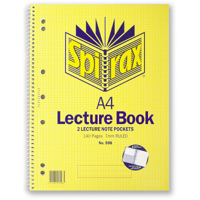 SPIRAX 598 SPIRAL LECTURE BOOK A4 140 Page Pocketed
