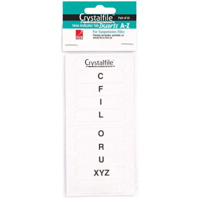 CRYSTALFILE INDICATOR INSERTS New Style A-Z White 60 Tabs