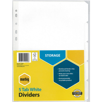 MARBIG MANILLA DIVIDERS A4 5 Tab White