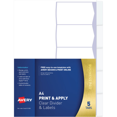 AVERY L7455-10 INDEXMAKER LBL A4 10 Tabs Un-Punched White
