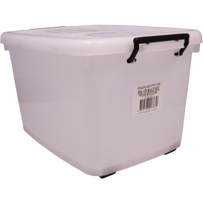 ITALPLAST STORAGE BOX With Lid+ Rollers 55Ltr Clear