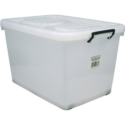 ITALPLAST STORAGE BOX With Lid+ Rollers 96Ltr Clear