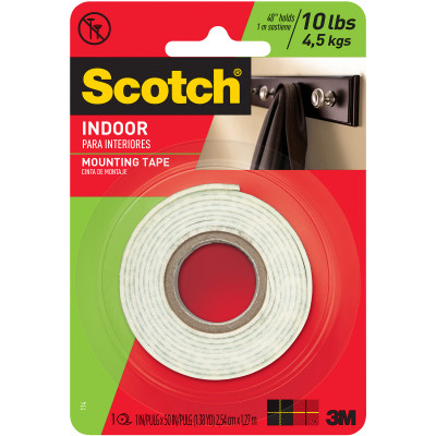 SCOTCH 114 MOUNTING FOAM TAPE H/Duty 25.4mmx1.27m Roll