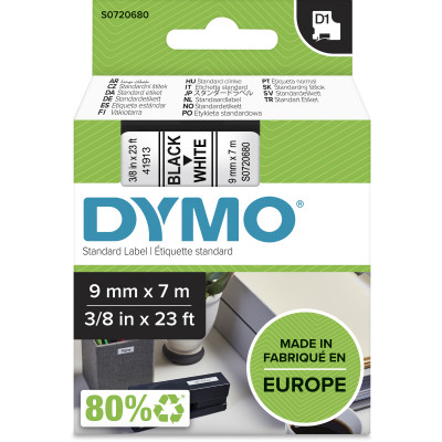 DYMO D1 LABEL CASSETTE 9mmx7m -Black on White