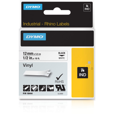 DYMO RHINO INDUSTRIAL LABEL TAPE Vinyl 12mm x 5.5m White