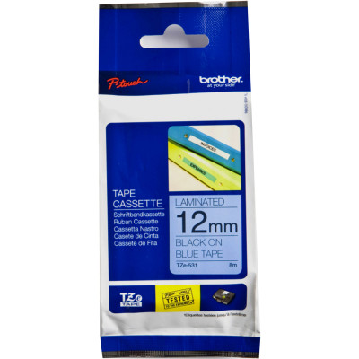 BROTHER TZE531 PTOUCH TAPE 12MMx8M Black on Blue Tape