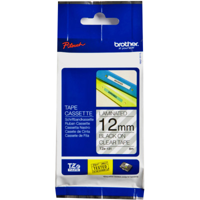 BROTHER TZE131 PTOUCH TAPE 12MMx8M Black on Clear Tape