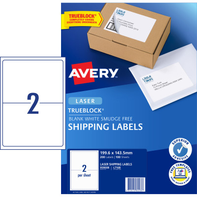 AVERY L7168 MAILING LABELS Laser 2/Sht 199.6x143.5mm 100 Sheets