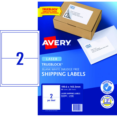 AVERY MAILING LASER LABELS L7168 2 L/P Sht 199.1x143.5mm Shipping  Bx50