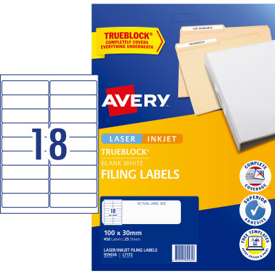 AVERY L7172 FILING LASER LABEL Ring Binder 100x30mm 25 Sheets