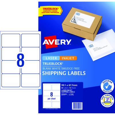 AVERY INTERNET SHIPPING LABELS L7165 8L/P/Sht 99.1x67.7mm Pack of 80 Laser Labels