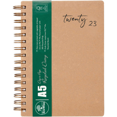 CUMBERLAND ECOWISE SPIRAL Diary A5 Day-Page Boardcover Recycled