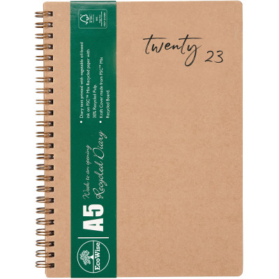 CUMBERLAND ECOWISE DIARY Spiral A5,Week-Open,Boardcover Recycled