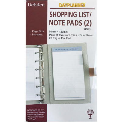 DEBDEN DAY PLANNER REFILLS Shopping List/Note Pad Pocket