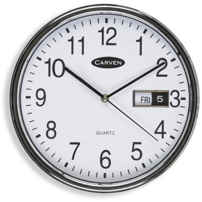 CARVEN WALL CLOCK 285mm Silver Rim W/Date
