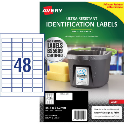 Avery 959240 Ultra Heavy Duty Industrial Labels White L7911 10 Sheets