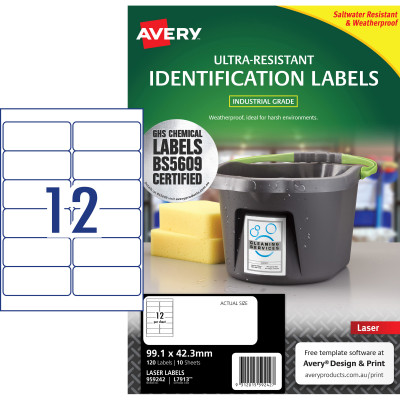 Avery 959242 Ultra Heavy Duty Industrial Labels White L7913 10 Sheets