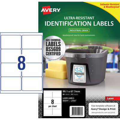 Avery 959243 Ultra Heavy Duty Industrial Labels White L7914 10 Sheets