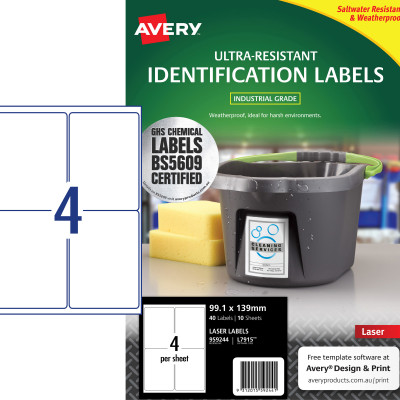 Avery 959244 Ultra Heavy Duty Industrial Labels White L7915 10 Sheets